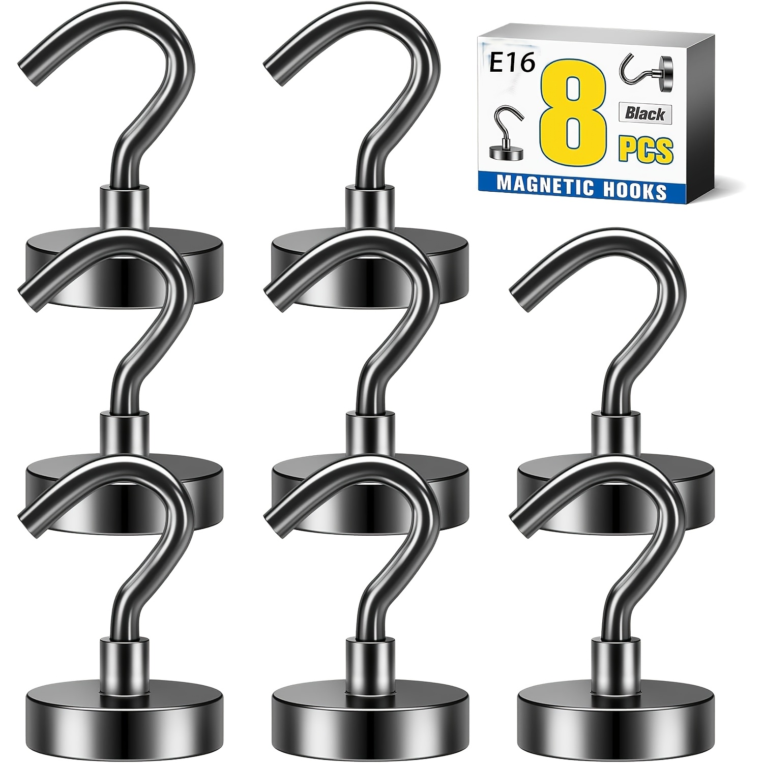 TEMU Juego de 8 ganchos magnéticos negros, ganchos magnéticos de neodimio duraderos, para cruceros, ganchos magnéticos de resistencia para colgar,