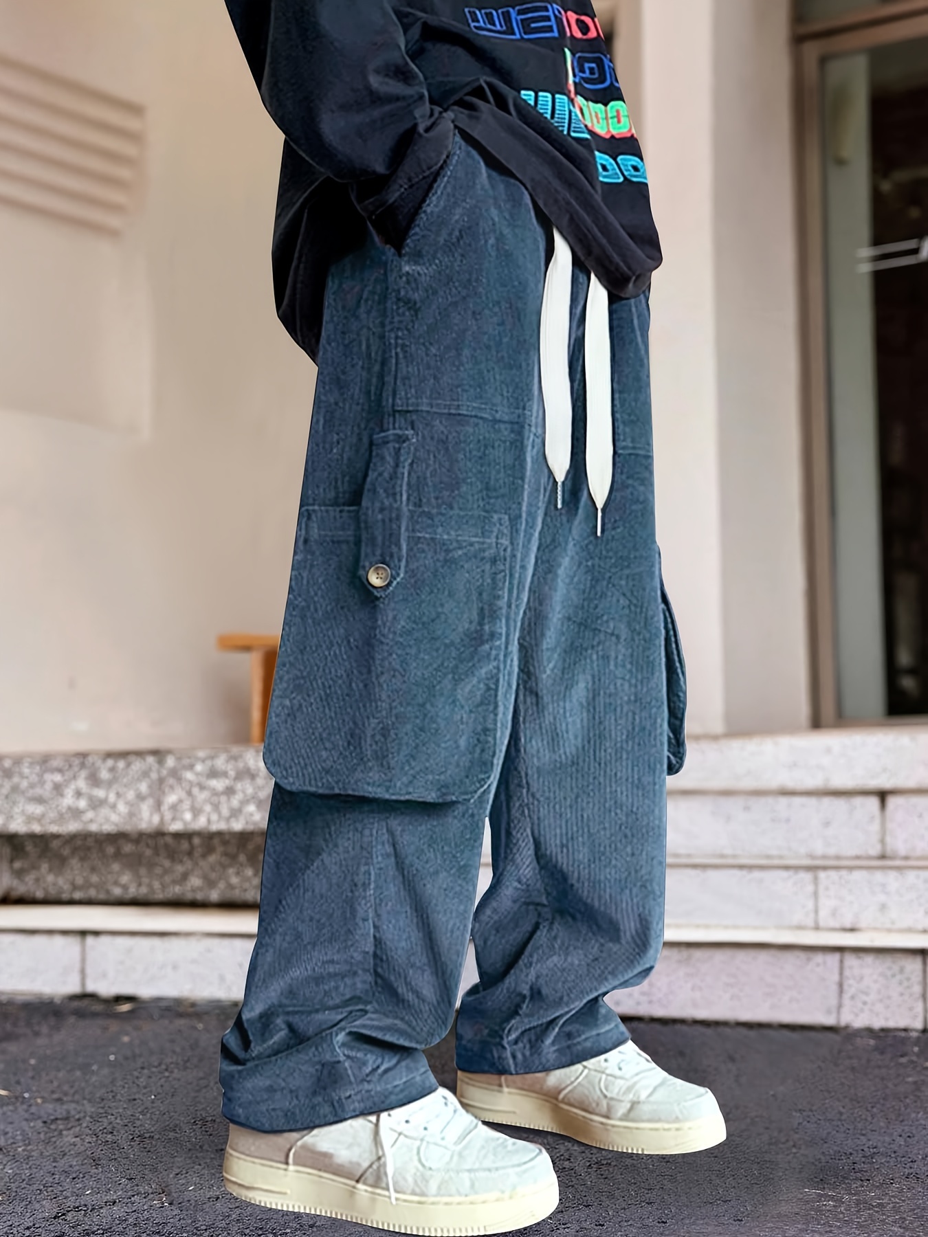うー　order loose corduroy pants Black Corduroy Casual Pants- Autumn Corduroy Women's Pants