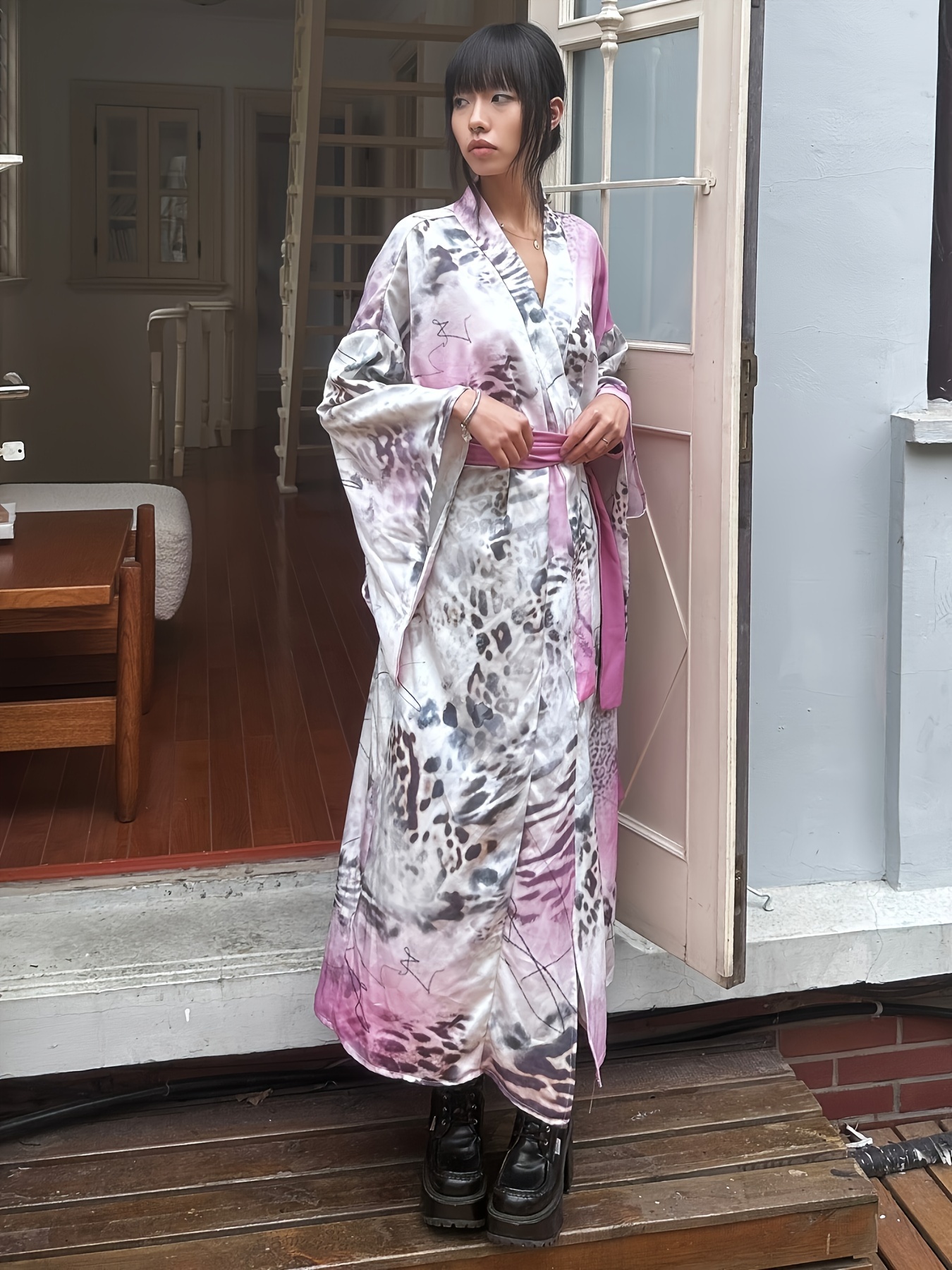 chic leopard print kimono cardigan women polyester long Temu Greece