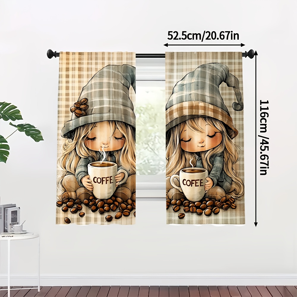 TEMU Set Of 2, Retro-style Pleated Drapes, Featuring A Rustic Checked Gnome Design, Oversized Fabric, Perfect For Decorating Your Living Room,