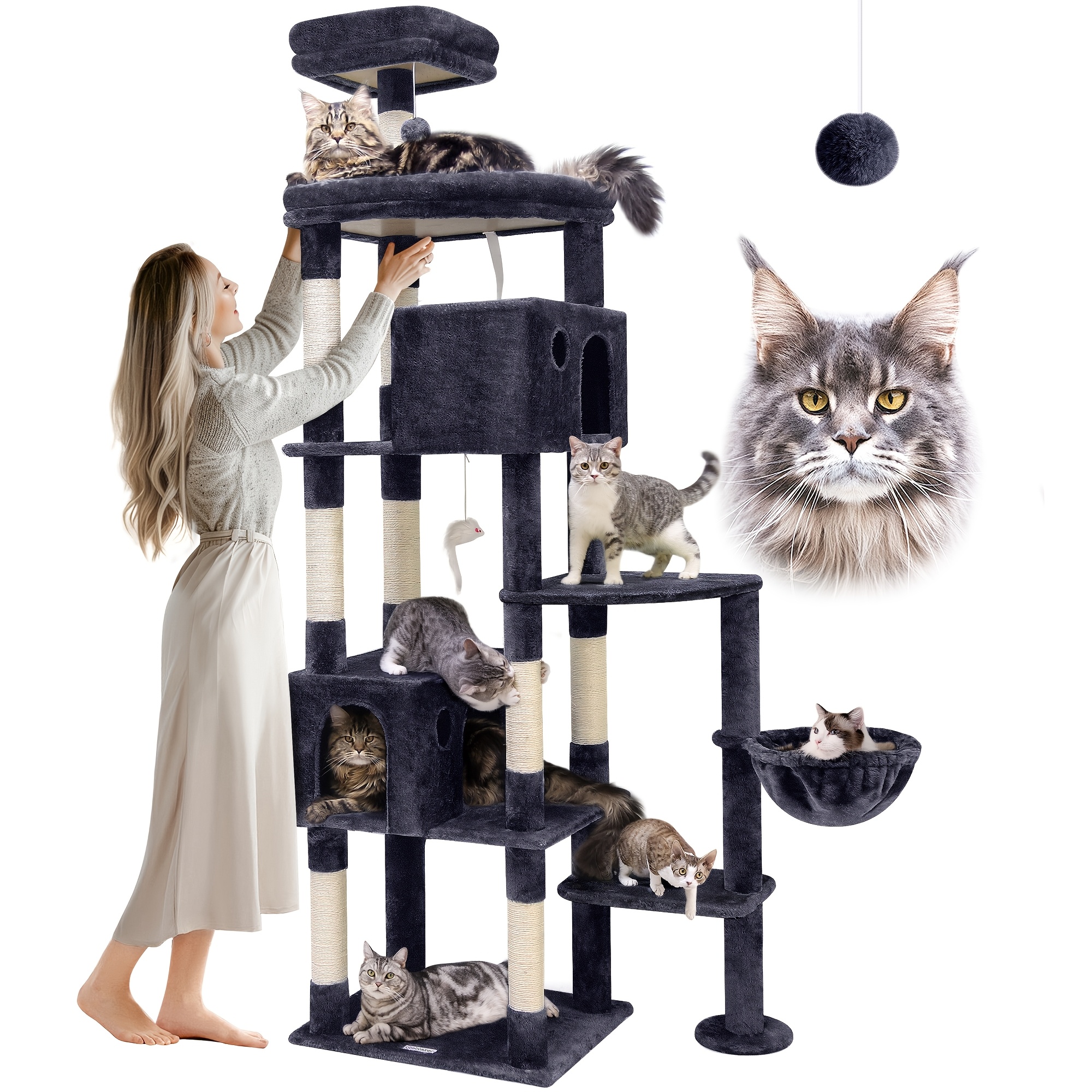 

F83 Tall Cat Tree, 83 Inch Cat Tree For Indoor Cats Large Adult, Xxl Cat Tower With 9 Scratching Posts For 20lb+ Heavy Duty Large Adult Cats