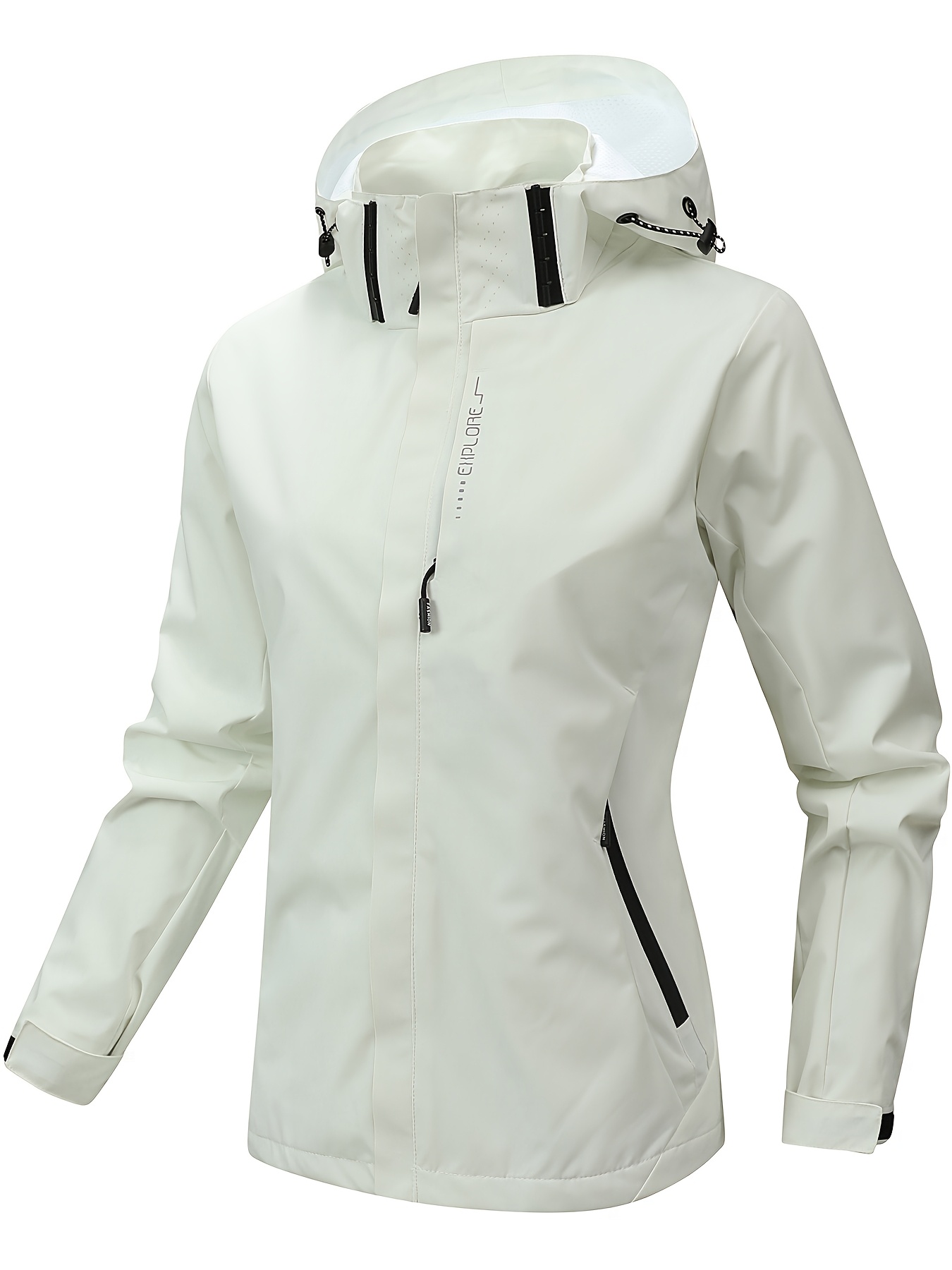 Chaqueta para mujer resistente al viento con capucha desmontable y bolsillos con cremalleras, ideal para senderismo y pesca en todas las estaciones, puños ajustables, color rosa vibrante con detalles en negro, equipo de senderismo - Imagen 8