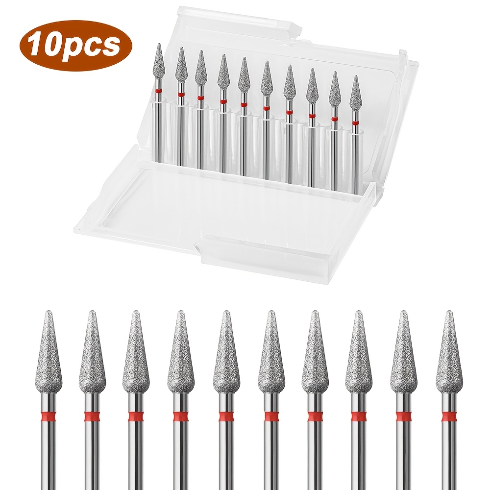 

Lot de 10 Forets pour Ongles en Diamant pour Acrylique & Gel - Outils de Manucure et Pédicure, Inclut un Détachant Cuticules, , pour l' en Salon à Domicile