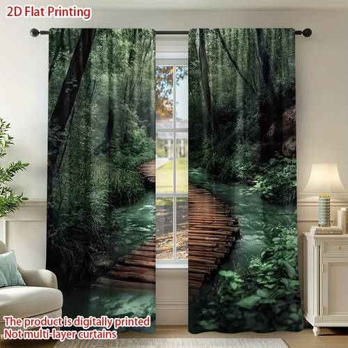 tende 2d piatte - 2 pezzi 2d piatte con stampa per boschivo semi-oscuranti con per bastone - adatte per in stile art déco, cucina, soggiorno - decorazione per (non tende )