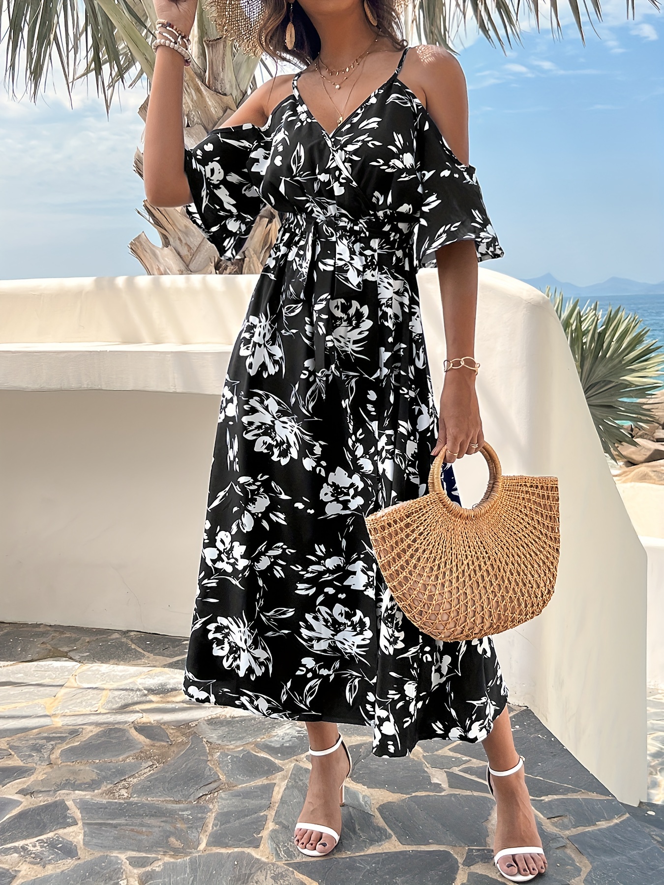 green emerald velvet dress Zeagoo Midi A Line Dress Short Sleeve Casual Flowy Tiered Sundress – ZEAGOO main image 1