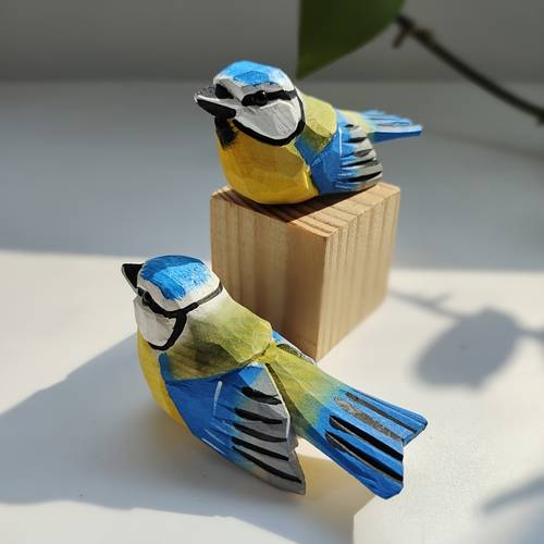 hand carved eurasian blue tit wood sculpture lifelike bird figurine with vibrant colors exquisite handcrafted home decor valentine s day christmas or birthday gifts desktop ornament lifelike sculpture detailed carving statues for home decor