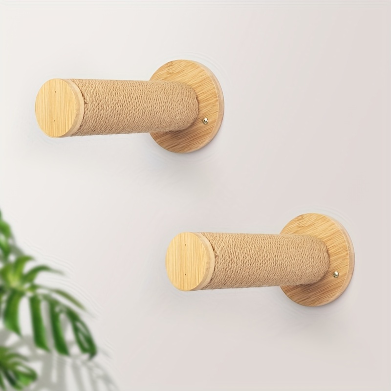 

2 Pack Bamboo Wall-mounted Cat Scratching Posts, Sisal Cat Climbing Steps For Indoor Cats - Durable Cat Furniture And Bed Accessory