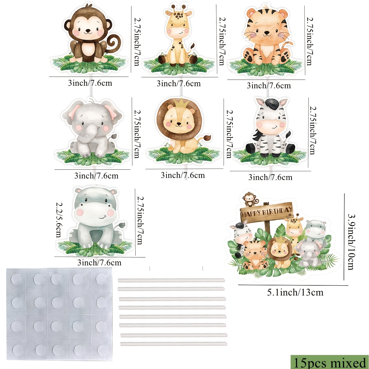 Image of 15pcs Wild Animal Cake Topper Cartoon Elephant Cupcake Toppers For Jungle Forest Happy Birthday Party Decoration Cake Supplies, Halloween, Christmas