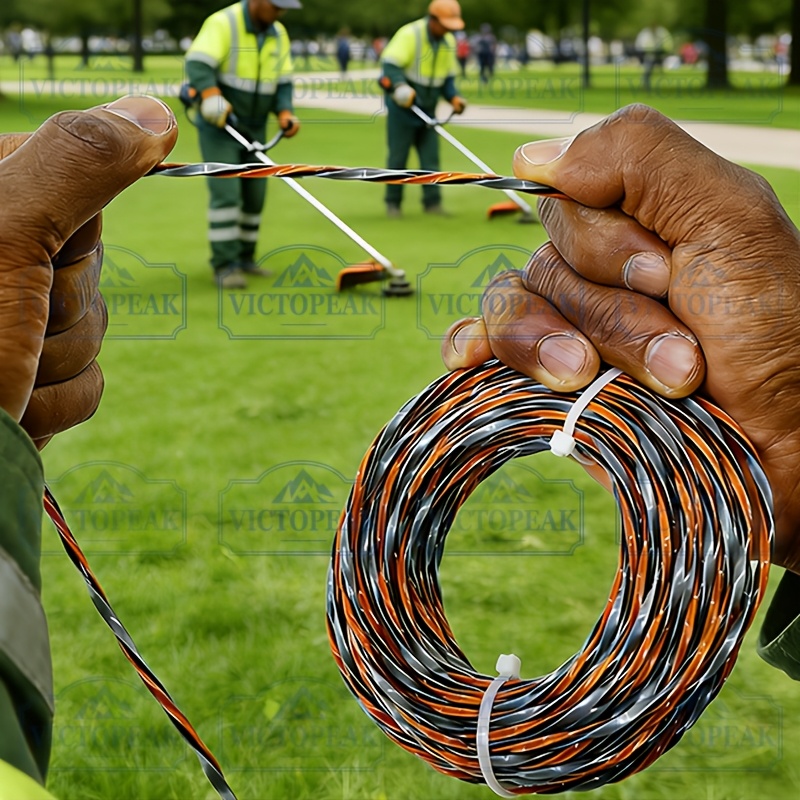 E-shop Gras-Trimmerfaden (3.0mm*15m gedreht, Schwarz, Orange, Grau, 3 Farben, 1 Rolle) für Rasenmäher, Trimmerfaden für Gras,