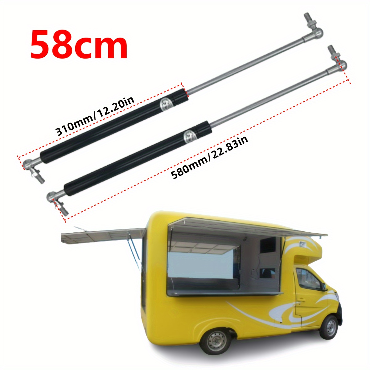 TEMU 1pair 58cm 68cm 500n 50kg Food Truck Side Door Gas Strut Damper Support Shock Bar For Food Truck