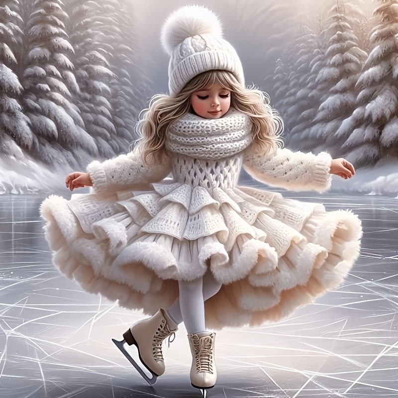 

Ice Skating Girl Kit - 5d Round Diamond Art, Diy Canvas Mosaic Puzzle, Wall Decor For Home, Office, And Party Decoration