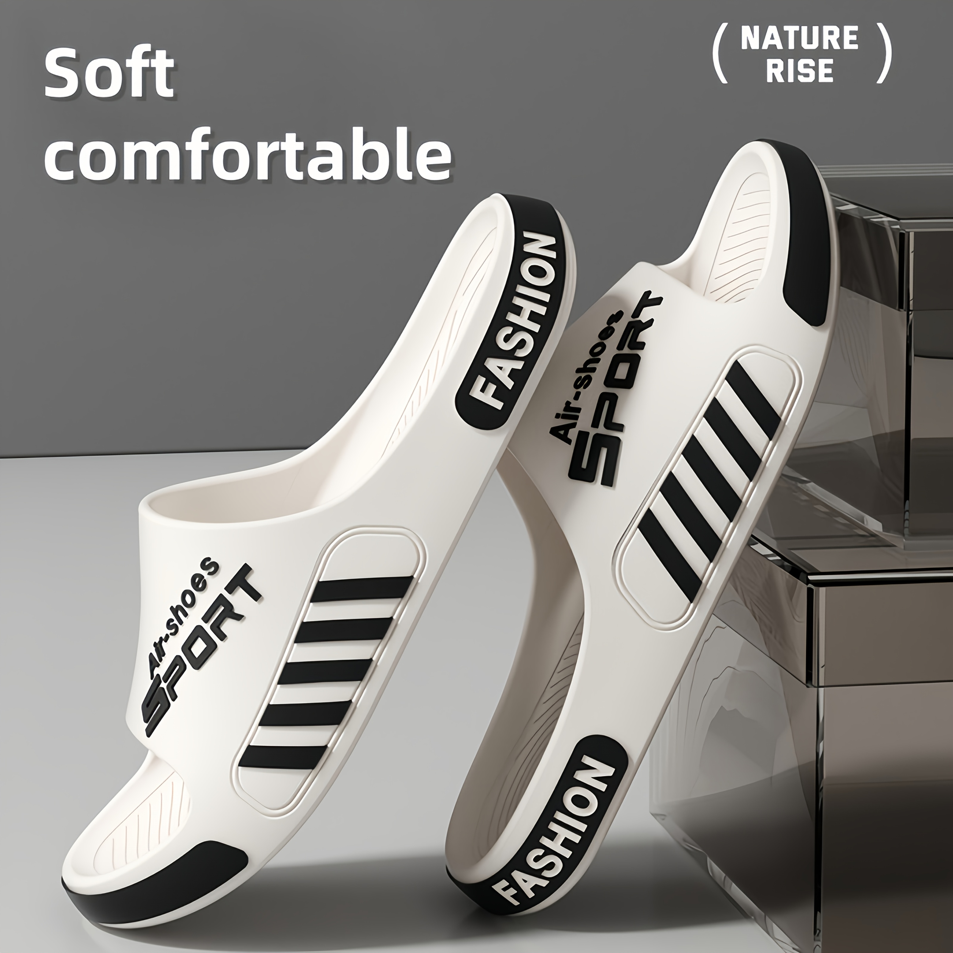 a unisex pair of   slippers with a color block sporty design featuring a cloud like soft and  able eva sole   slippers   a simple stylish and versatile look suitable for   indoor and outdoor leisure   are  