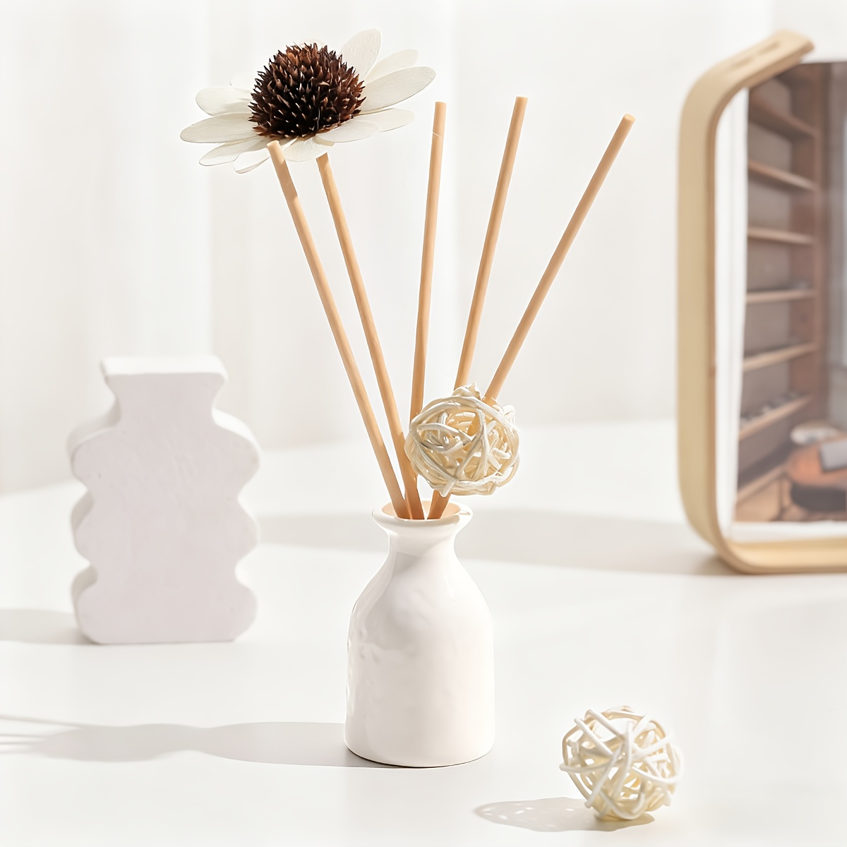 1pc gift box set of white ceramic bottle flameless accessories rattan reed and ball suitable for birthdays graduations weddings mothers day thanksgiving easter romantic gifts hotel room living room decoration and accessory set ornament Product details 3
