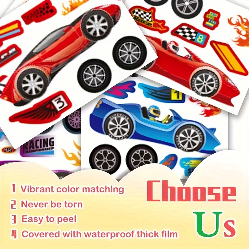 

8pcs Racing Stickers, Diy Puzzle Party Stickers, Cartoon Car Self-adhesive Stickers