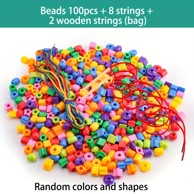 20/80/100pcs Bead Stringing Kit With Thread Suitable For Children Over 's Educational Beading Toy - Random Beads, Fine Classification Of Shapes And Colors, Developing Fine Motor Skills And Manual Set