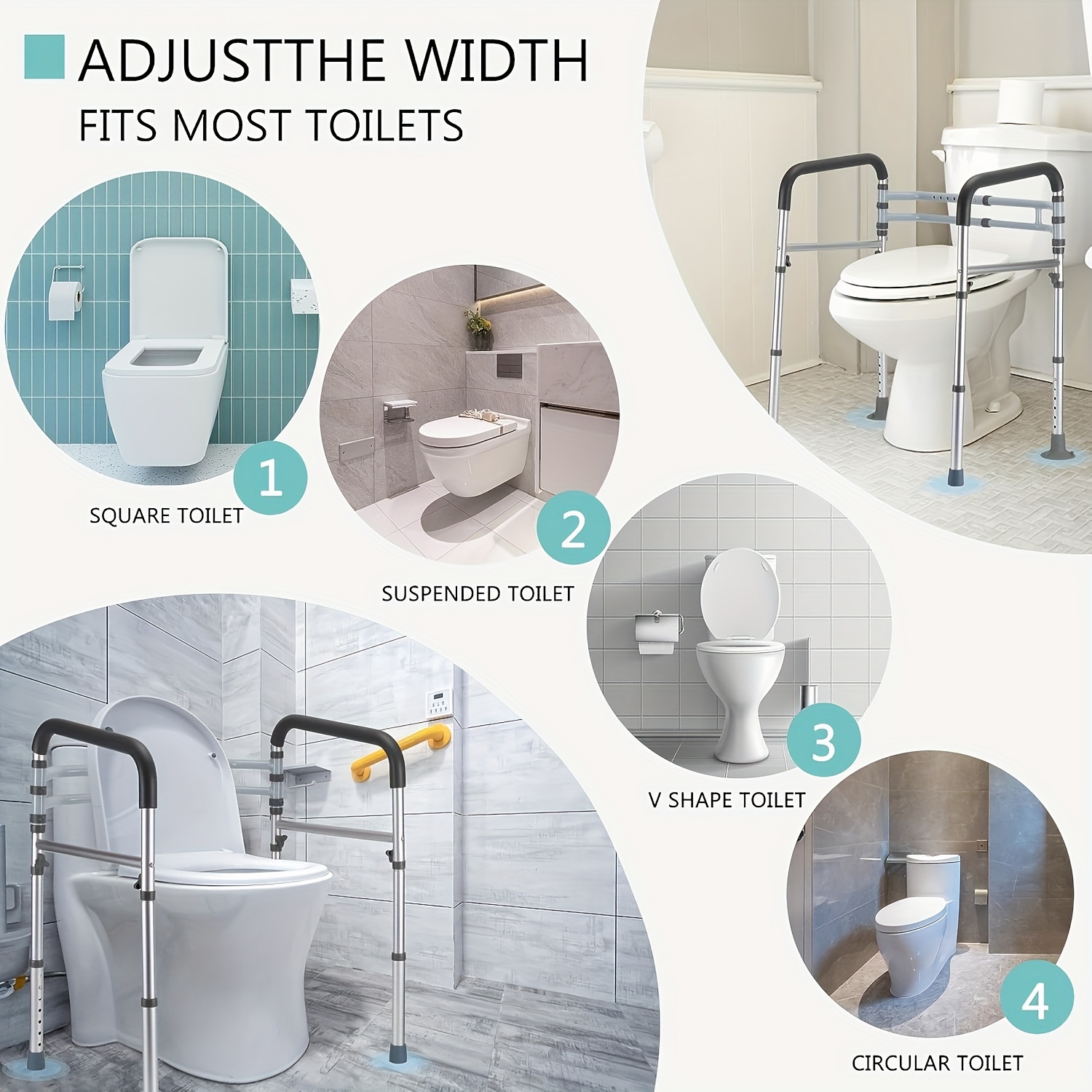 Adjustable & Foldable Toilet Safety Frame With Handles & Suction Cups - Aluminum, 136.08 Kg/300 Lbs Capacity, FSA/HSA Eligible, Ideal For Elderly, Seniors, Disabled - Fit, Sturdy Support