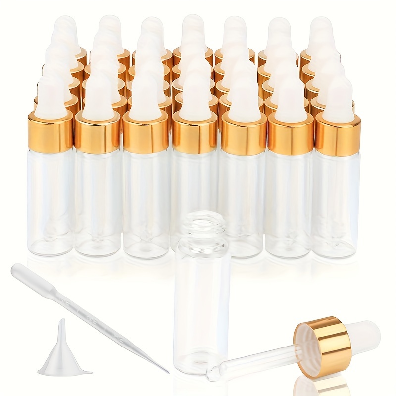 Image of Set Of 100 Clear Glass Dropper Bottles, In 3ml And 5ml Sizes, Perfect For Storing Essential Oils, Perfumes, And Liquid Samples. With A Free Dropper And Funnel For .