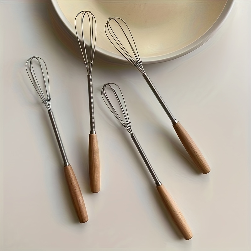 Juego de 1/3 batidores con mango de madera maciza, mini batidor de huevos de acero inoxidable para cocina, batidor de alambre para leche, para mezclar, revolver, batir o licuar, apto para batir huevos, leche, leche de soja y jugo