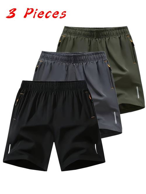 3 pc mens ultra lightweight quick shorts breathable polyester spandex blend stylish casual running and fitness gear beach and outdoor activities with zippered pockets and elastic waistband