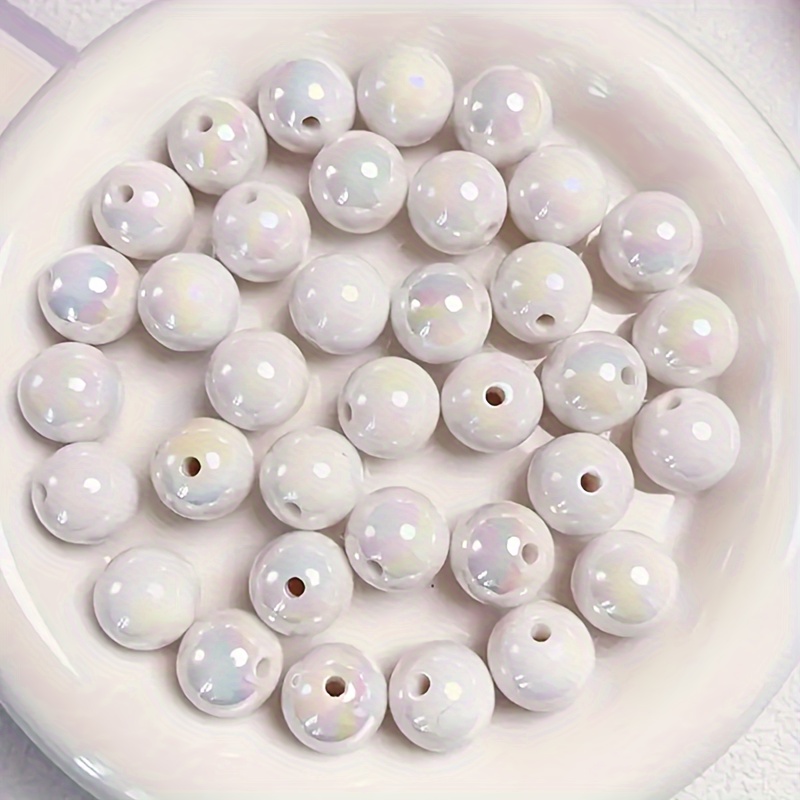 

Acrylic Beads For Diy Jewelry Making, Iridescent Cream White Round Beads, Assorted Sizes For Bracelets, Necklaces, Mobile Straps - Craft Supplies And Accessories