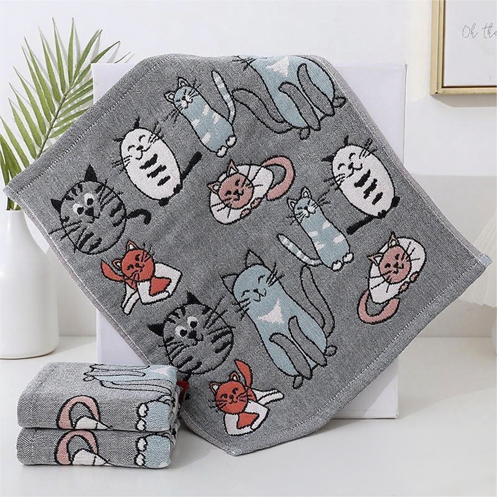 1pc/4pcs Super Soft Cotton Towels With Cute Cat Patterns, 13.39 * 15.75 Inches, Ideal For , Perfect Souvenir Gift