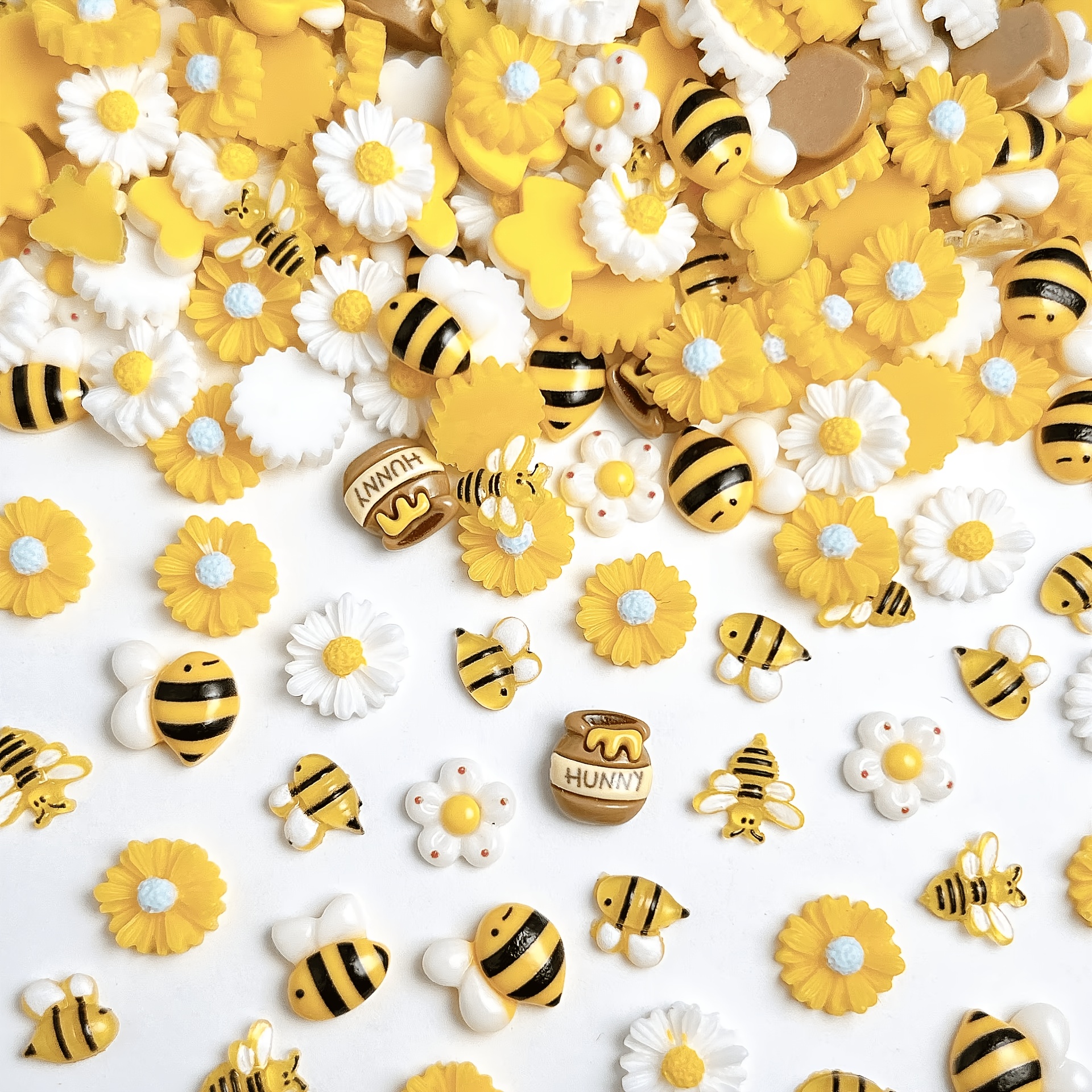 30ks Aodada 3d Bee & Sunflower Nail Charms - Chubby Resin Bee Suitable For , Cute Bee & Sunflower Decorations For , Pedicures, Nail , Creative