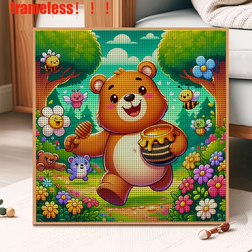 DIY Cross-Stitch Printed Kit "Big Bear Carrying a Honey Pot"