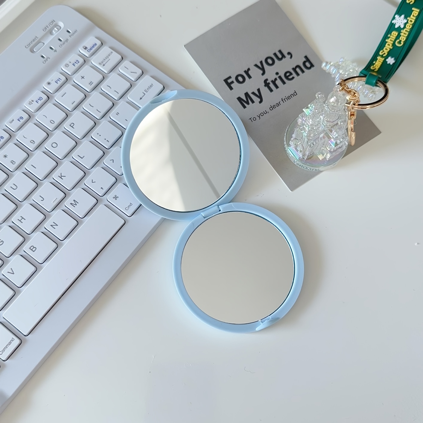 TEMU Small Folding Double-sided Macaron-colored Round Portable Mirror, Student Makeup Mirror, Compact Mirror
