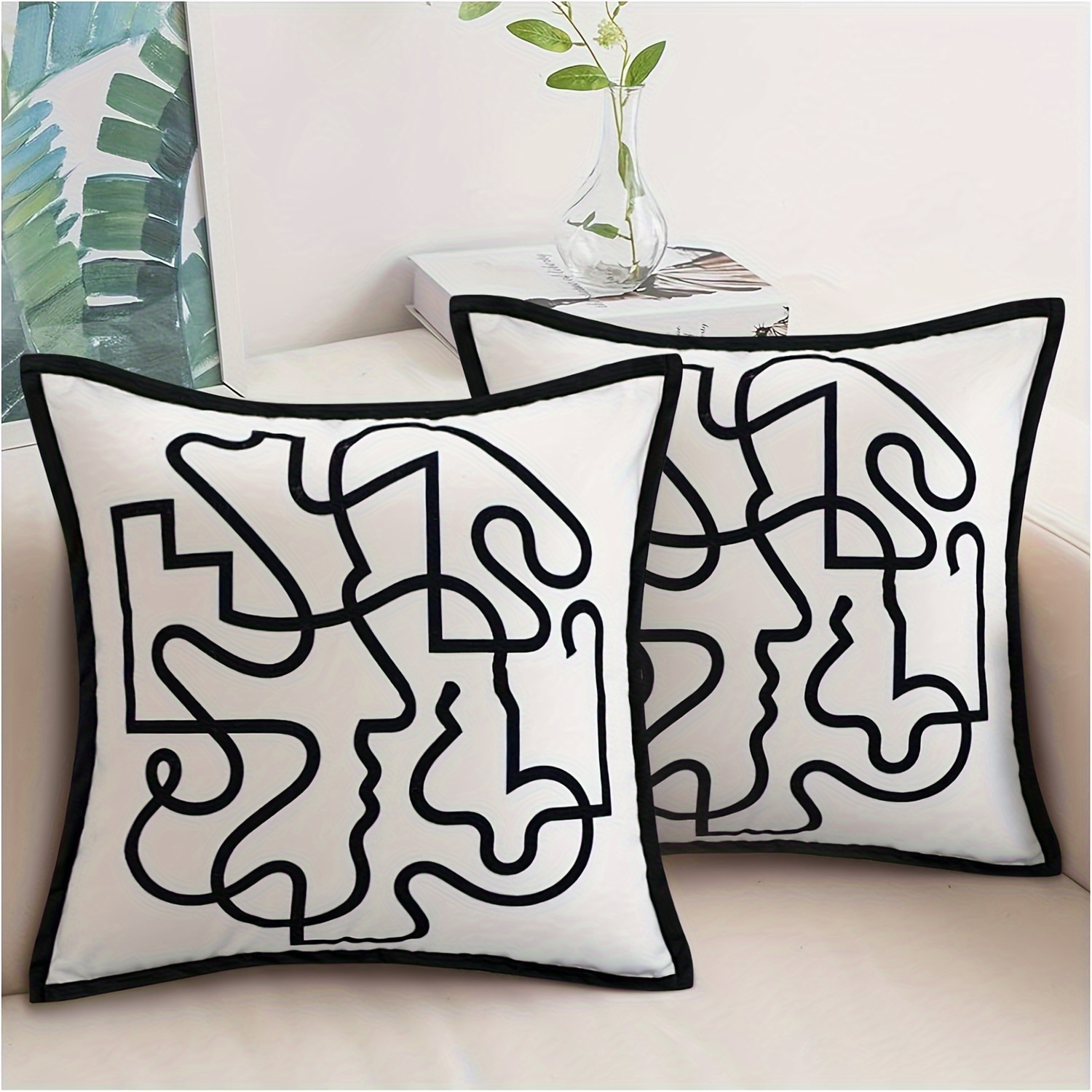 

2pcs Modern Abstract Throw Pillow Covers - Contemporary , Farmhouse Style, Zippered Polyester Cases For Sofa & Couch Decor - Machine Washable, In 16x16", 18x18", 20x20" Sizes, Throw Pillows For Couch