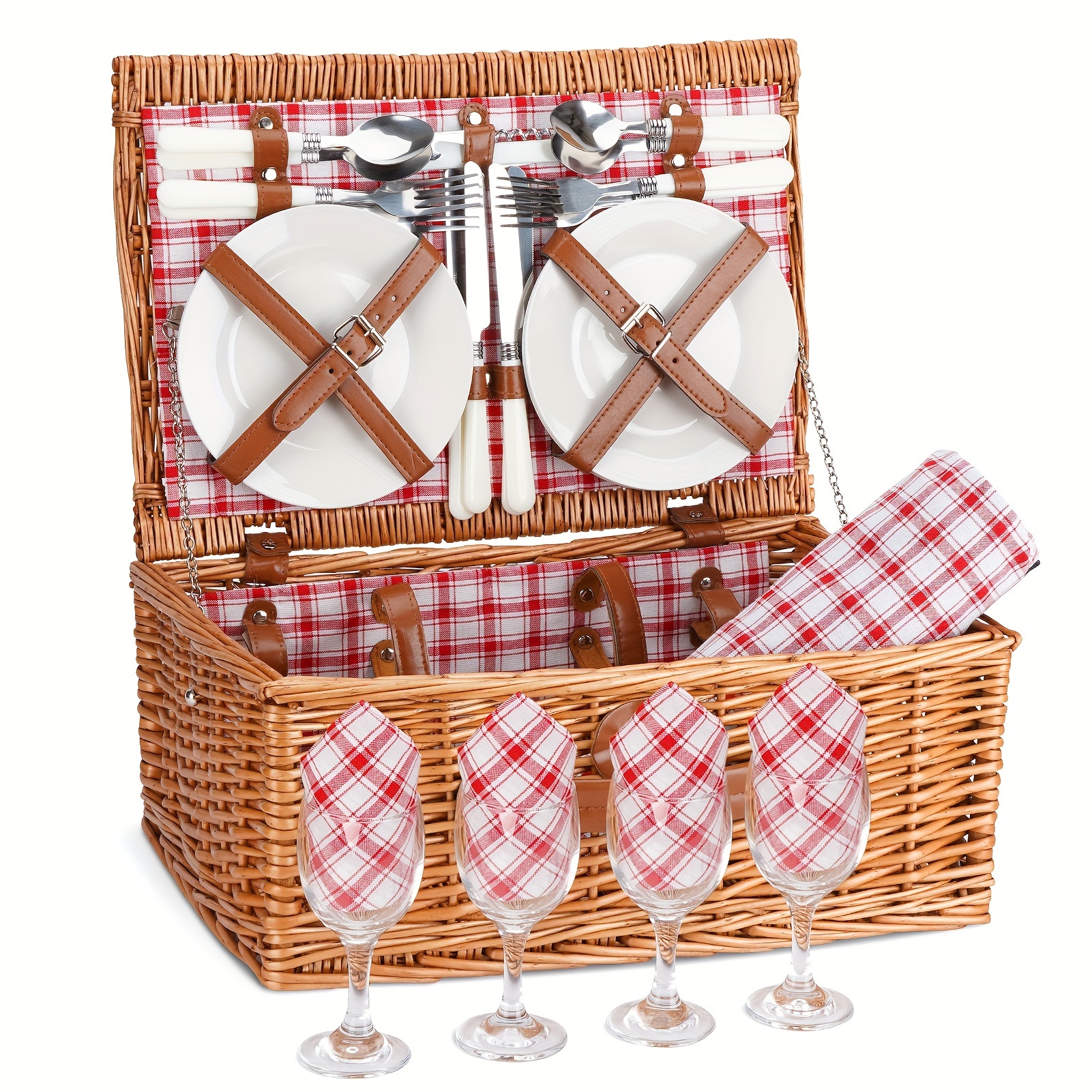 

1pc Wicker Picnic Basket For 4 Person, With Waterproof Picnic Blanket, Outdoor Dining Set, Picnic Set
