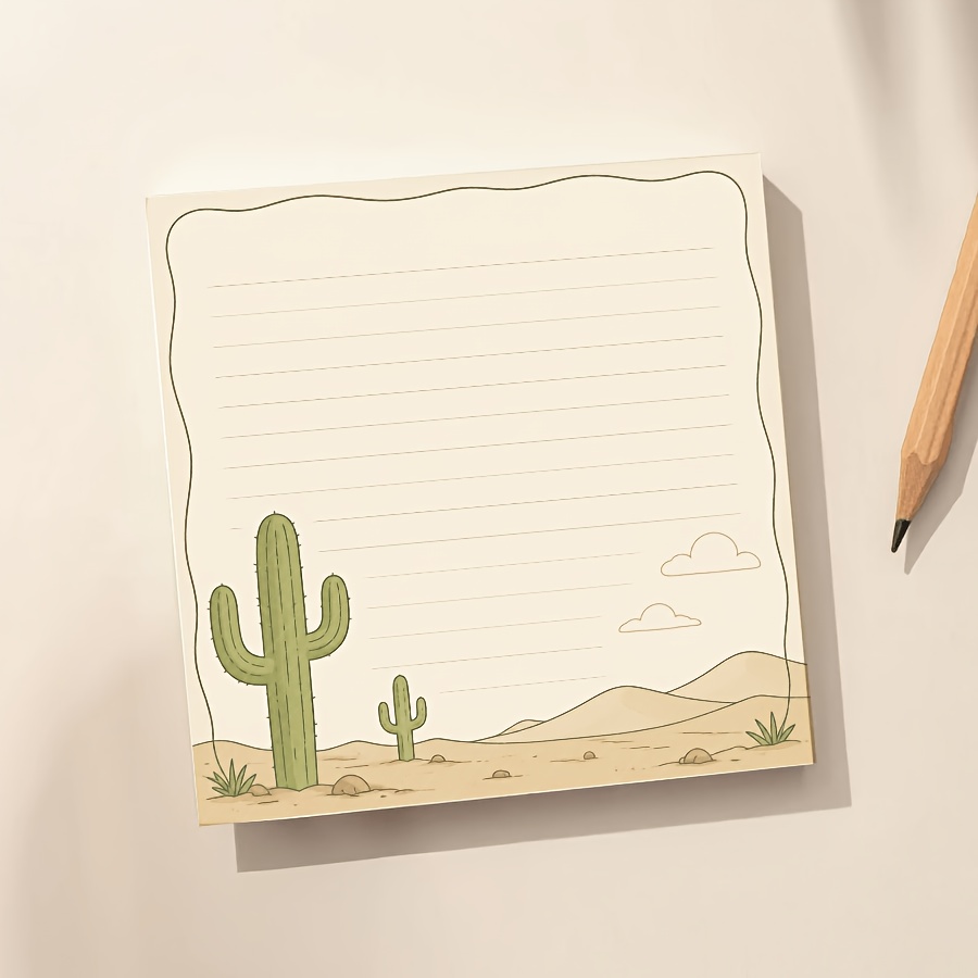 TEMU Bloc-notes esthétique paysage de cactus du désert, carnet de notes ligné beige doux style bohème minimaliste avec motif de cactus, et dessinés à