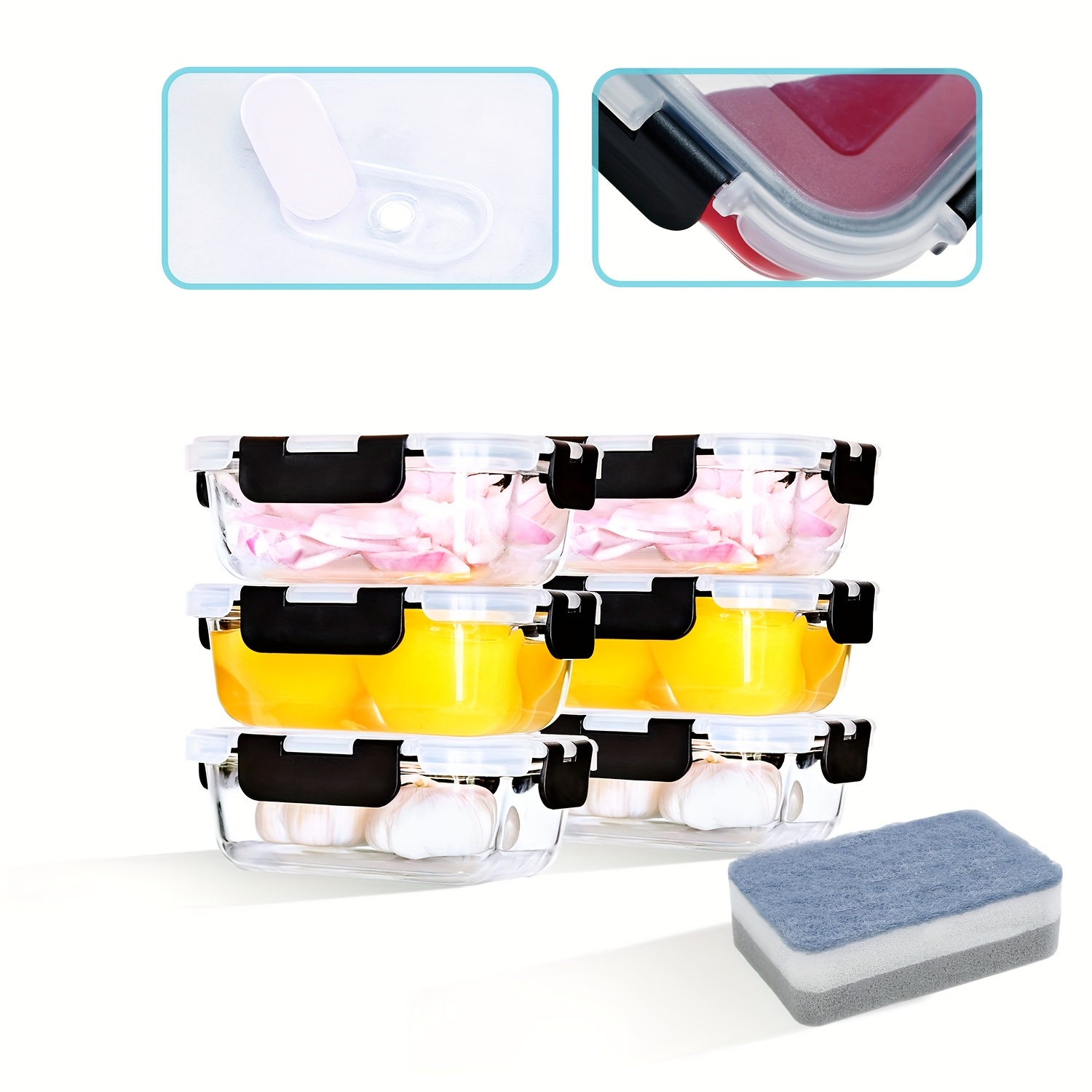 TEMU 6 Piezas de Recipientes para Alimentos de Vidrio Borosilicato con Tapas Herméticas PP - para Microondas, Lavavajillas y Congelador, 370ml, de