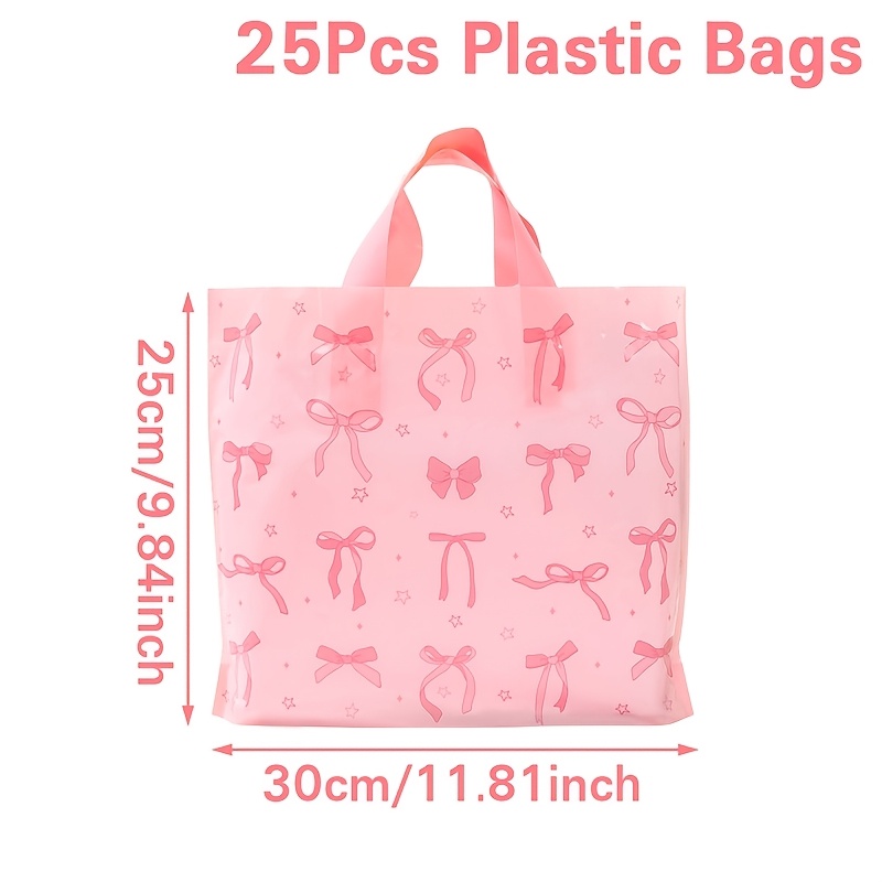 E-shop 25 Stück, Rosa Schleifenmuster Handtaschen, 25*30 cm, Schleifen-Thema Geschenktaschen, Happy Birthday Party-Dekoration für Zuhause,