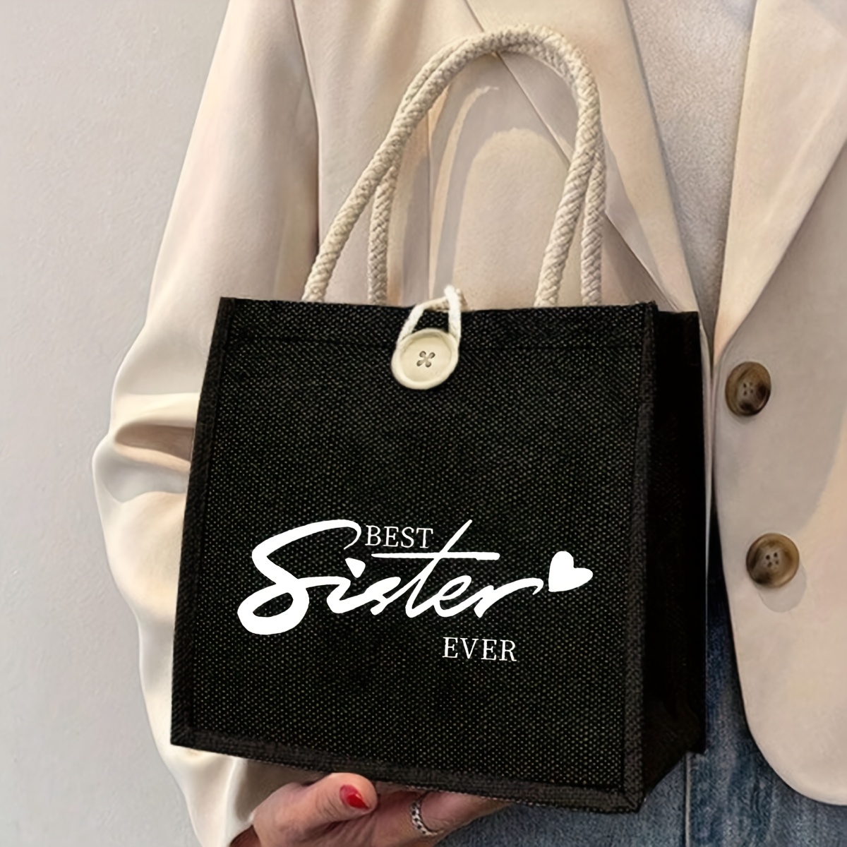 Image of The Best Sister Printed Tote Bag For Shopping, A Birthday Gift For Sisters, A For , Suitable For Women, Ideal For Traveling , Picnics, Daily Use, And Shopping