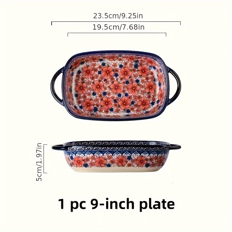 Hand-painted Ceramic Baking Dish With Handles - Rectangular, For Salads & Cheese Dishes - Perfect For Home Kitchens