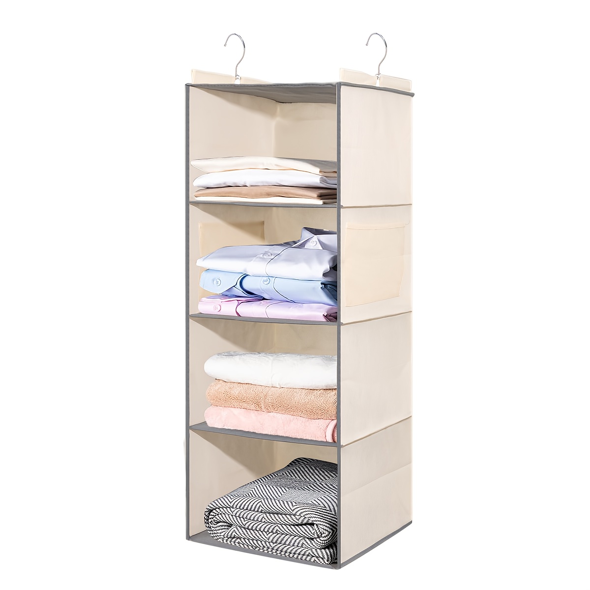 TEMU 1pc Hanging Closet Organizer And Hanging Shelves 4-hanging Shelf With 2 Side Pockets Hanging Organizer Hanging Closet Shelves Hanging Organizers