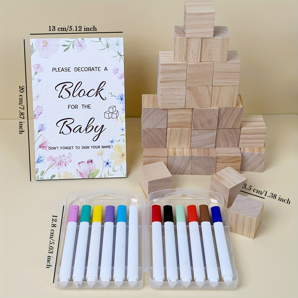 Image of 1 Set Party Favor Packs Shower Games Sign Activity Kit, Includes 1 Game Sign 30 Blank Wood Blocks And 12 Pens, Funny Guest Interaction Game For Showers Gender Reveal Parties ,halloween,christmas