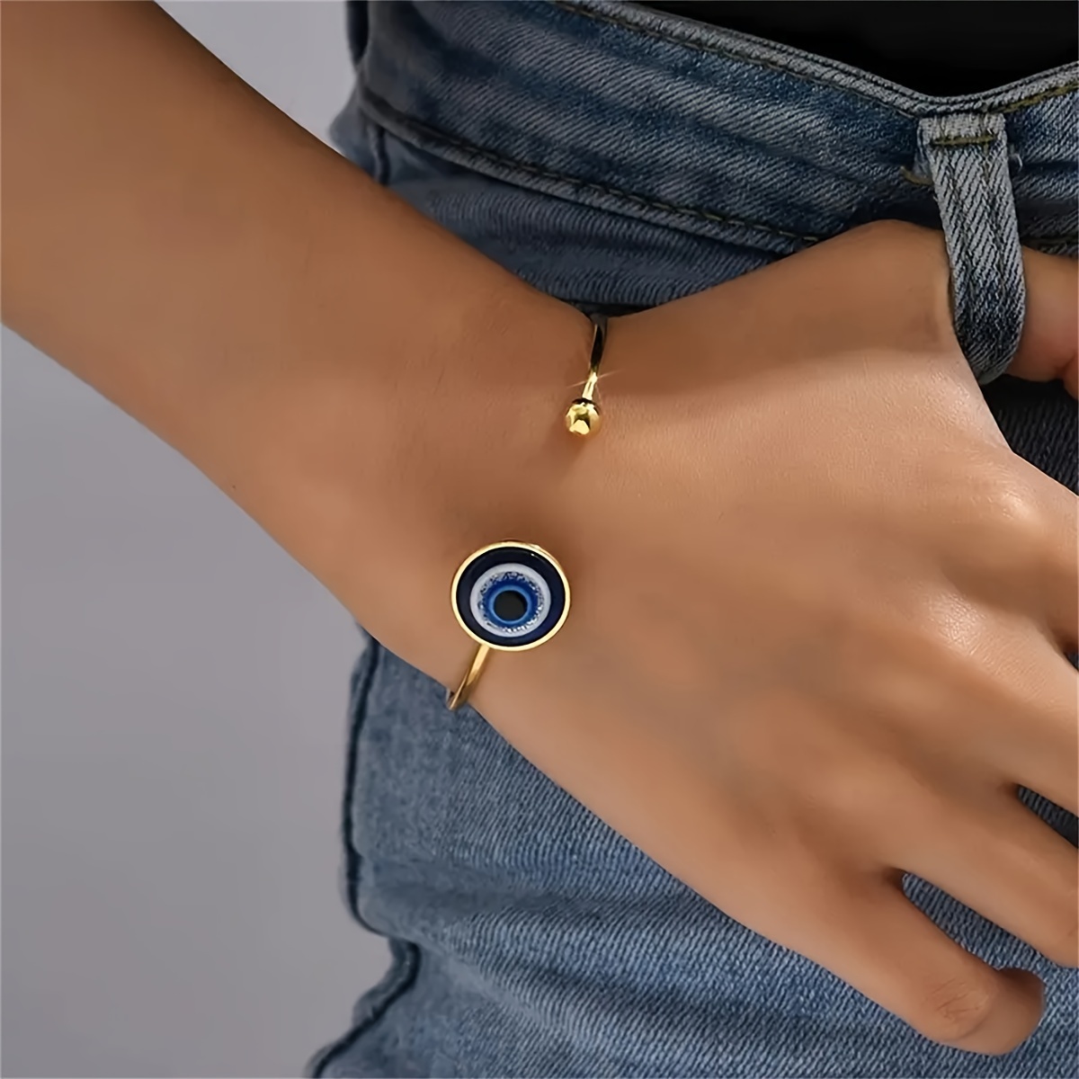 

1pc Trendy Evil's Eye Pattern Bangle Bracelet Blue Eyeball Shaped Open Cuff Bangle For Women Hand Decoration