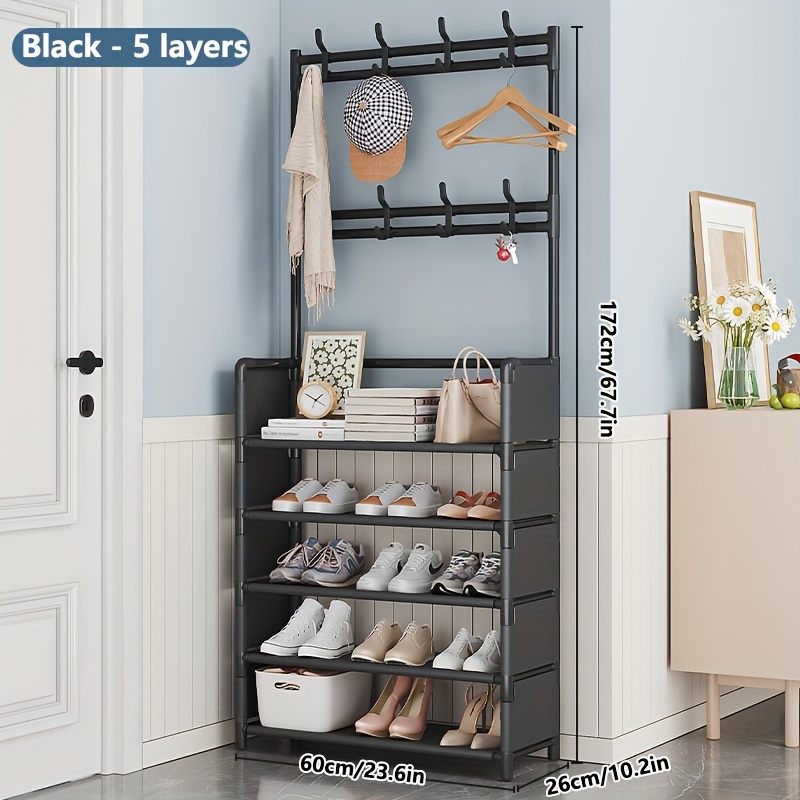TEMU Coat Rack Stand With 8 Removable Hooks And 5-tier Shoes Rack Free Standing 16mm Tube Garment Rack For Hallway, Entryway