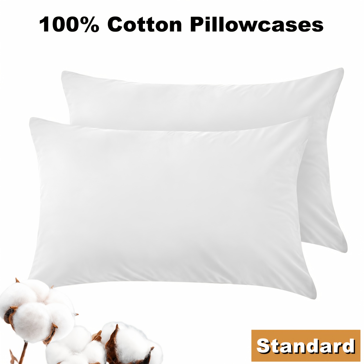 TEMU 1/2pcs 100% Pillowcases, , Breathable Pillow Cases, Moisture-absorbent, Durable Envelope Closure-2pcs Standard/ 2pcs King/ 1pc Body Size, Use,
