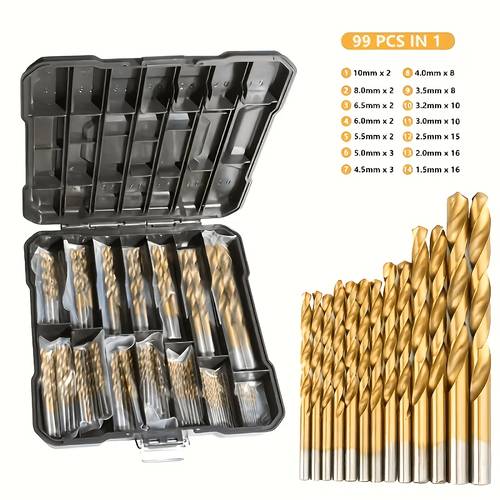 99pcs of high drill suit hss round shank twist drill with storage box suitable for metal wood plastic mixed project suit