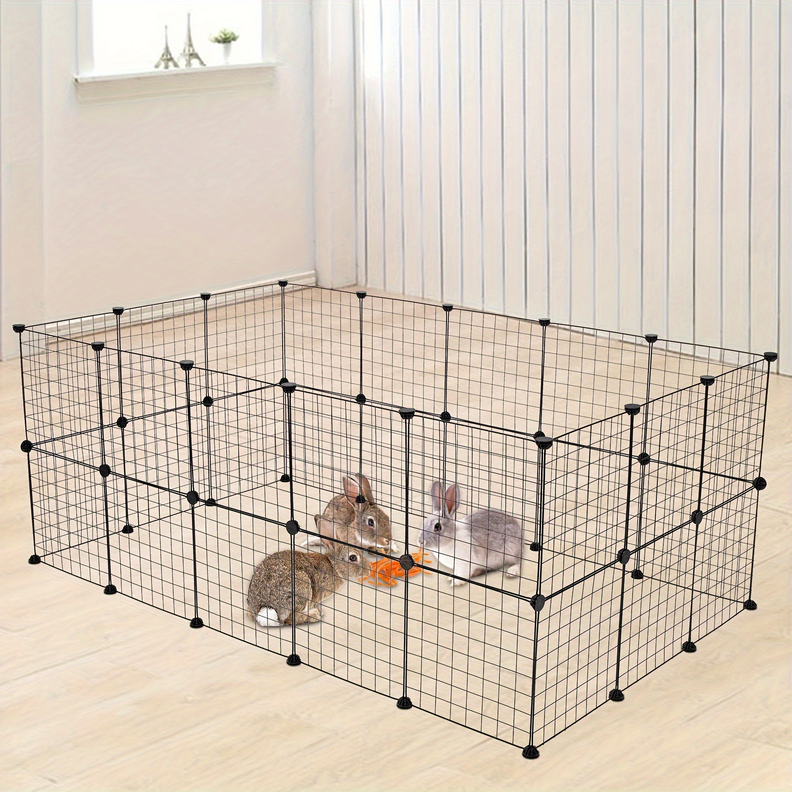 Image of Pet Playpen, Small Animal Cage Indoor Portable Metal Wire Yard Fence For Small Animals, Guinea Pigs, Rabbits Kennel Crate Fence Tent Black, 24