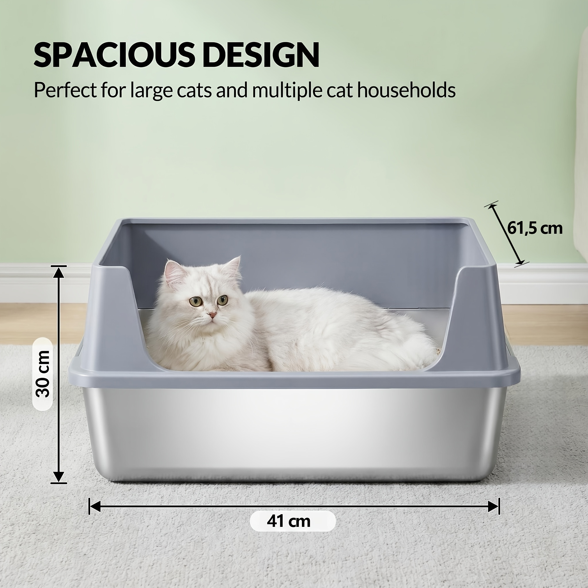 TEMU 61.5 X 41 X 30 Cm Dark Gray Stainless Steel Litter Box, And Leak-proof Design, Includes A Step And , For Litter For , Without Battery