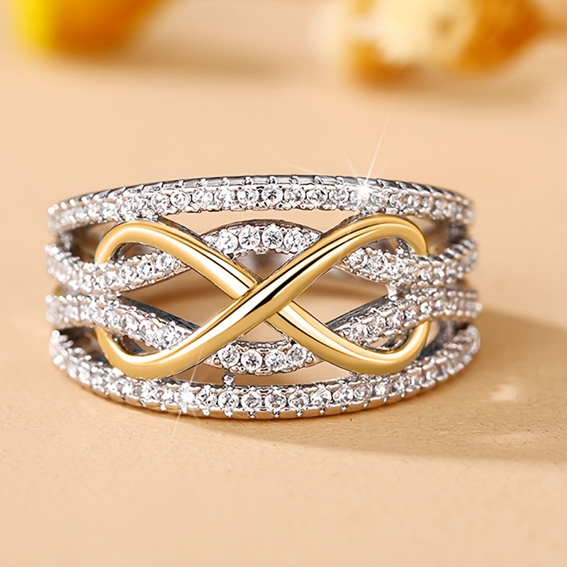 Synthetic Zirconia Infinite Ring Inlay Exquisite for Women Daily Banquet Wedding Ring for Valentine's Day Heat Ring Gift