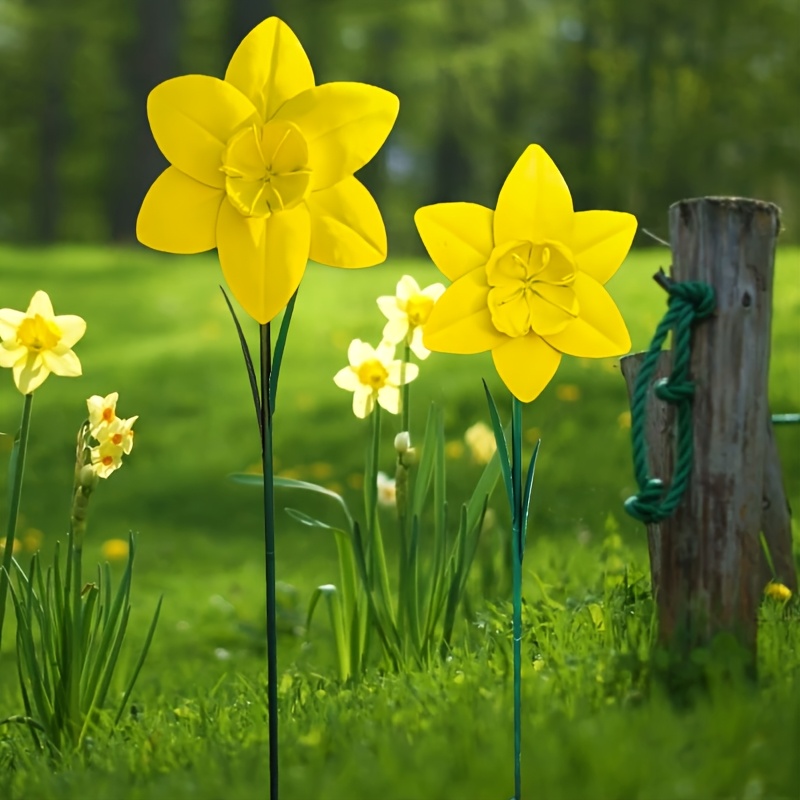【3D】 2er-Pack Gelbe Metall Maiglöckchen Gartenstecker, Herbst Thanksgiving Ernte Outdoor Gartenkunst Dekor, Wetterfeste Eisen Blumen Pflanzenstecker für Rasen Terrasse Bauernhaus Herbst Gartendeko