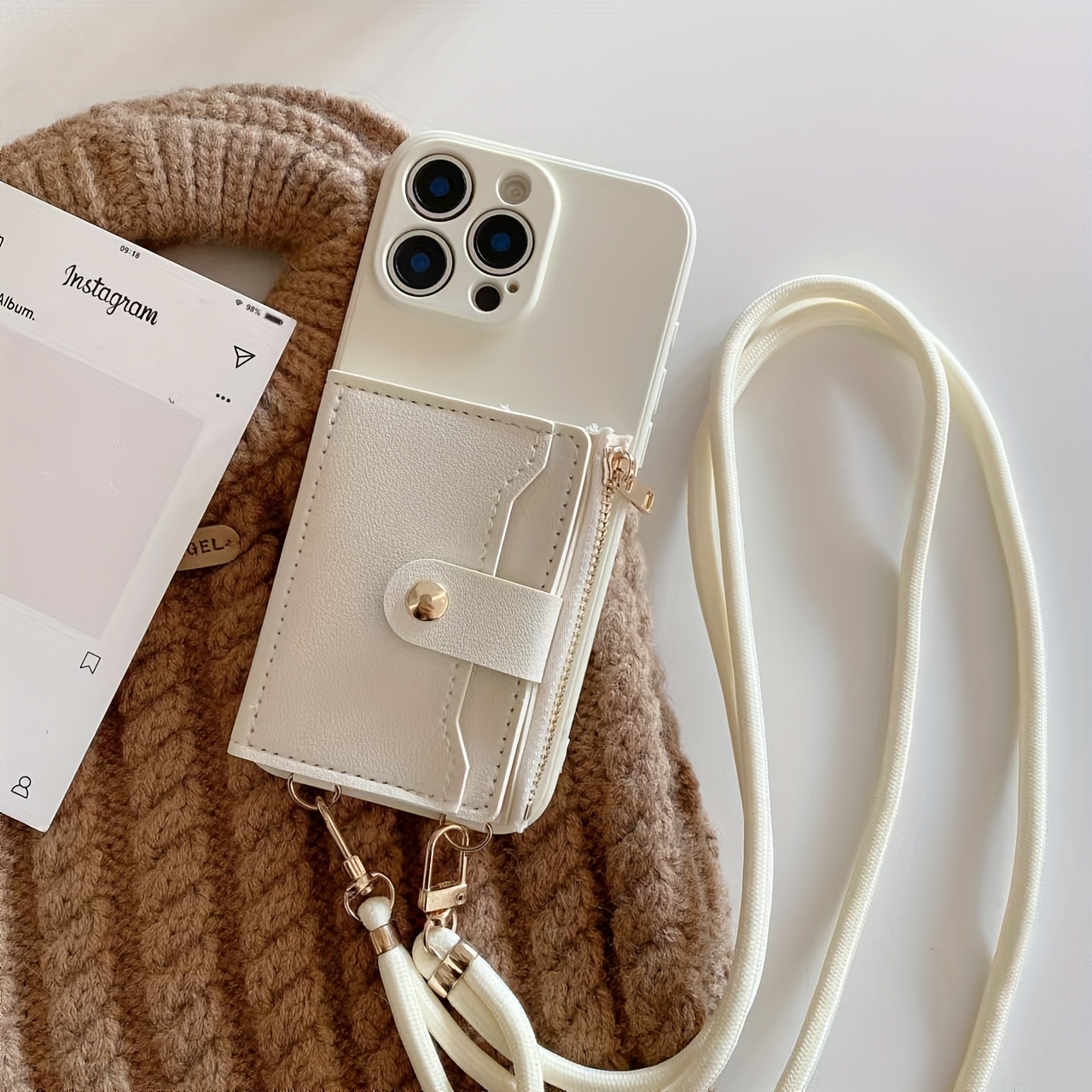 TEMU Custodia per telefono: Custodia a sacca a tracolla con coulisse dal design adatta per iPhone 16 , cover morbida 11 adatta per modelli Apple 13