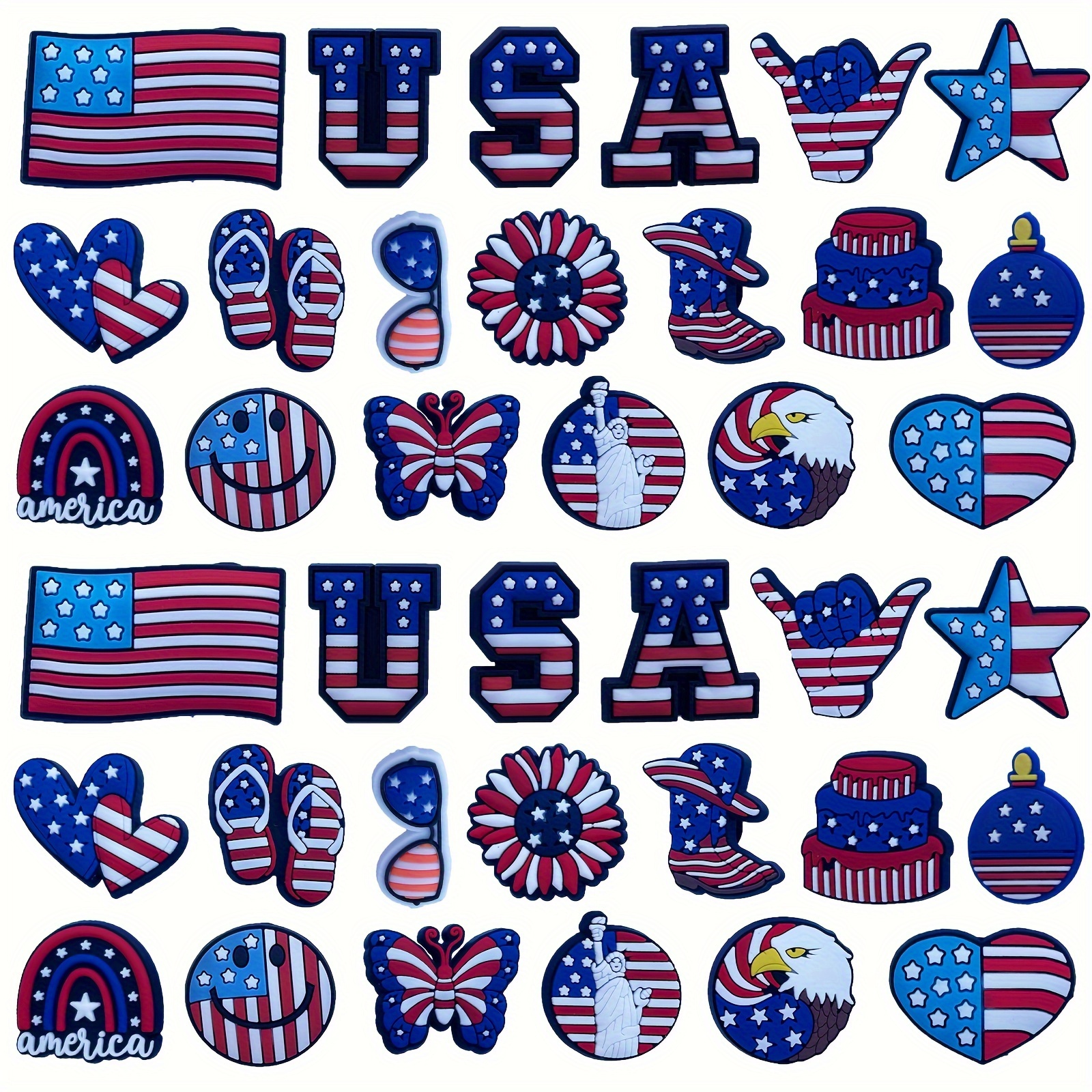 

19/38pcs American Flag Shoe Charms Usa Shoe Accessories For Sneakers, Pvc Shoe Decorations, Gift Idea For Birthday Christmas Party Favors