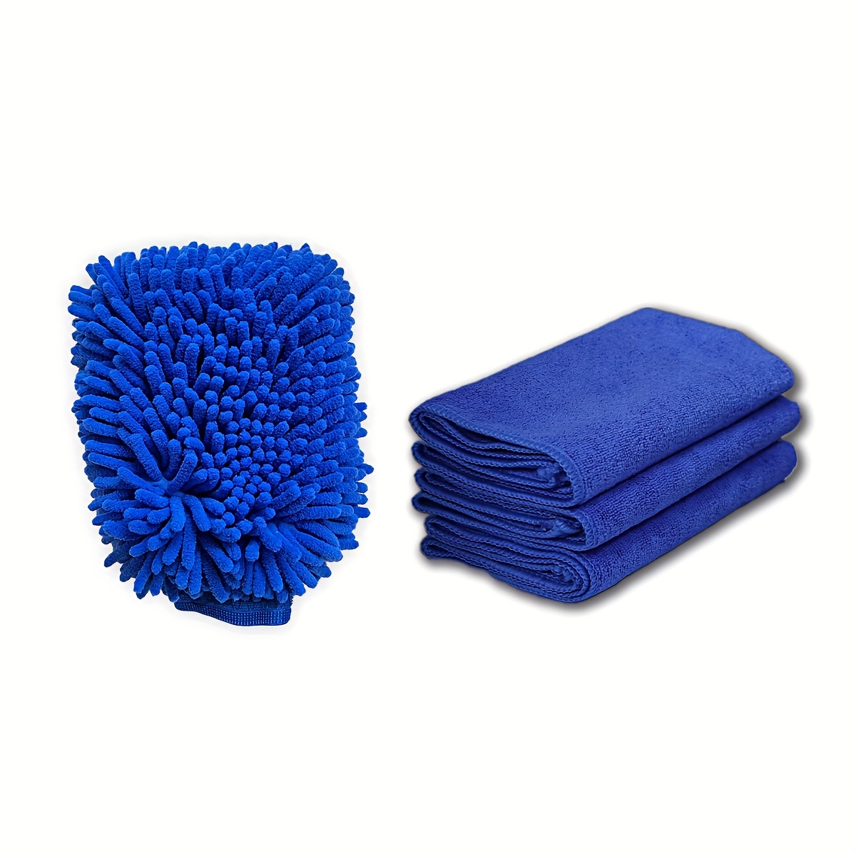 TEMU Lot de 4 pièces de nettoyage en chenille super absorbante - 1 paire de gants et 3 chiffons (4 combinaisons de couleurs fixes, 1 combinaison de