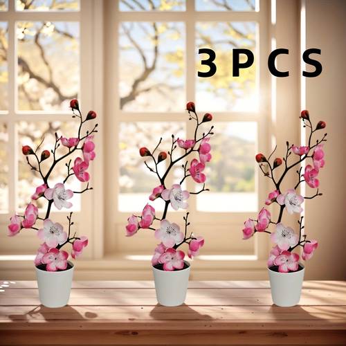 3pcs plum bonsai indoor and outdoor decor an ideal holiday gift and desktop accent
