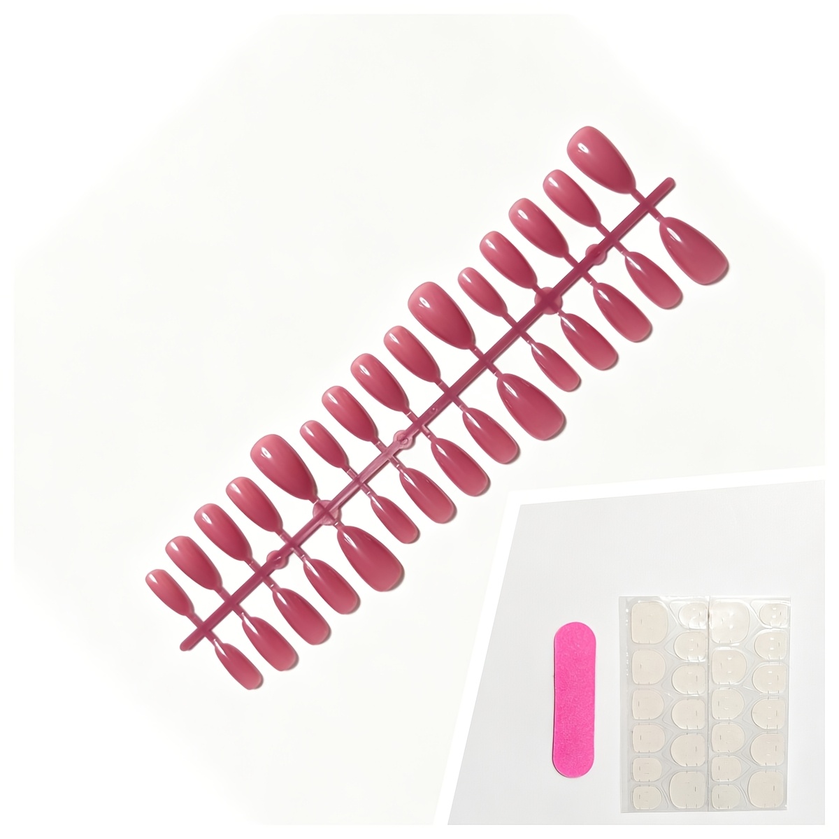 TEMU 32-delige set (30 draagbare nagels en 1 jelly lijm en 1 scrubber) Transparante roze waterdruppel vorm draagbare nagels, medium lengte premium